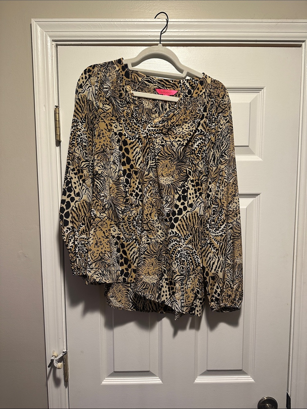 Lilly Pulitzer Beige and Black Animal Print Blouse